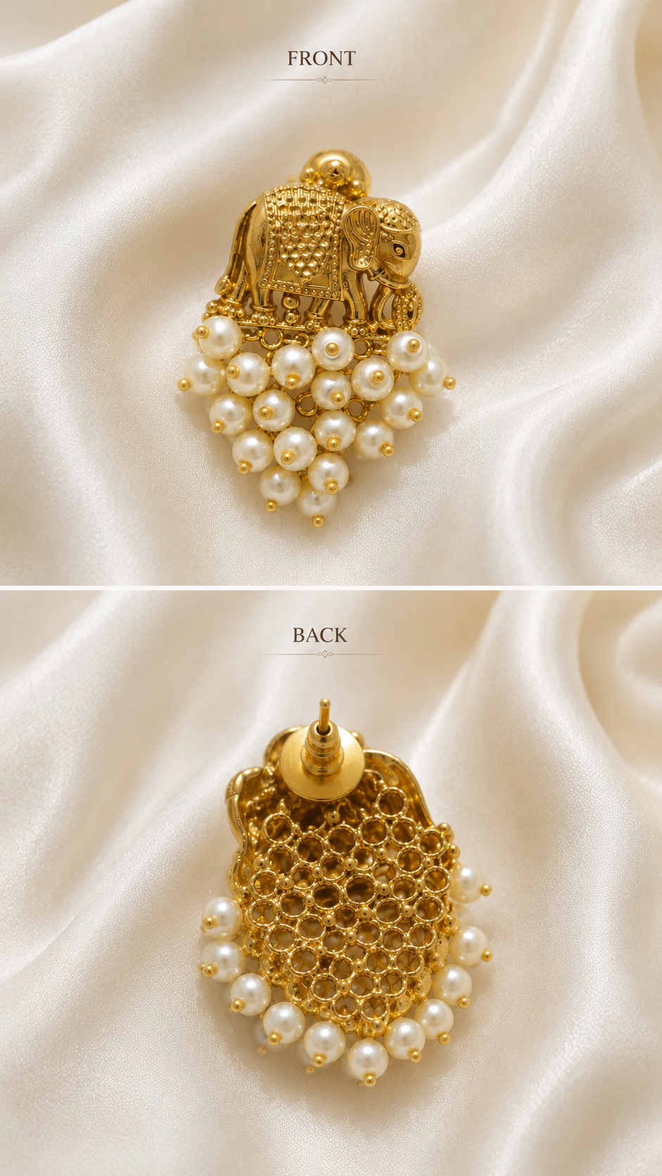 Elephant Motif Pearl Drop Studs