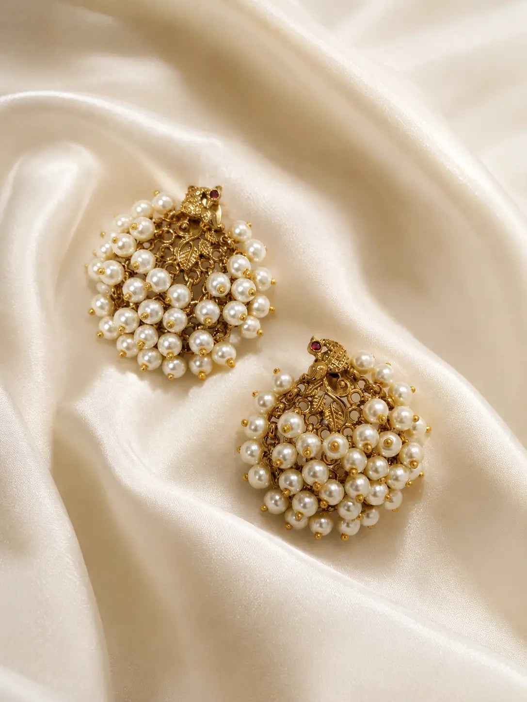 Pearl Cluster Gold Studs – South Indian Style