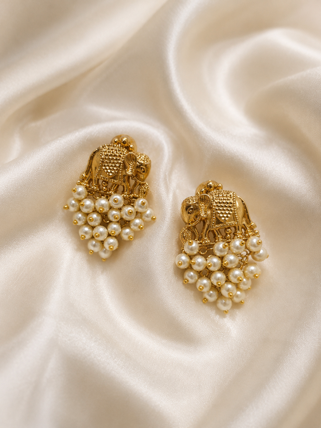 Elephant Motif Pearl Drop Studs