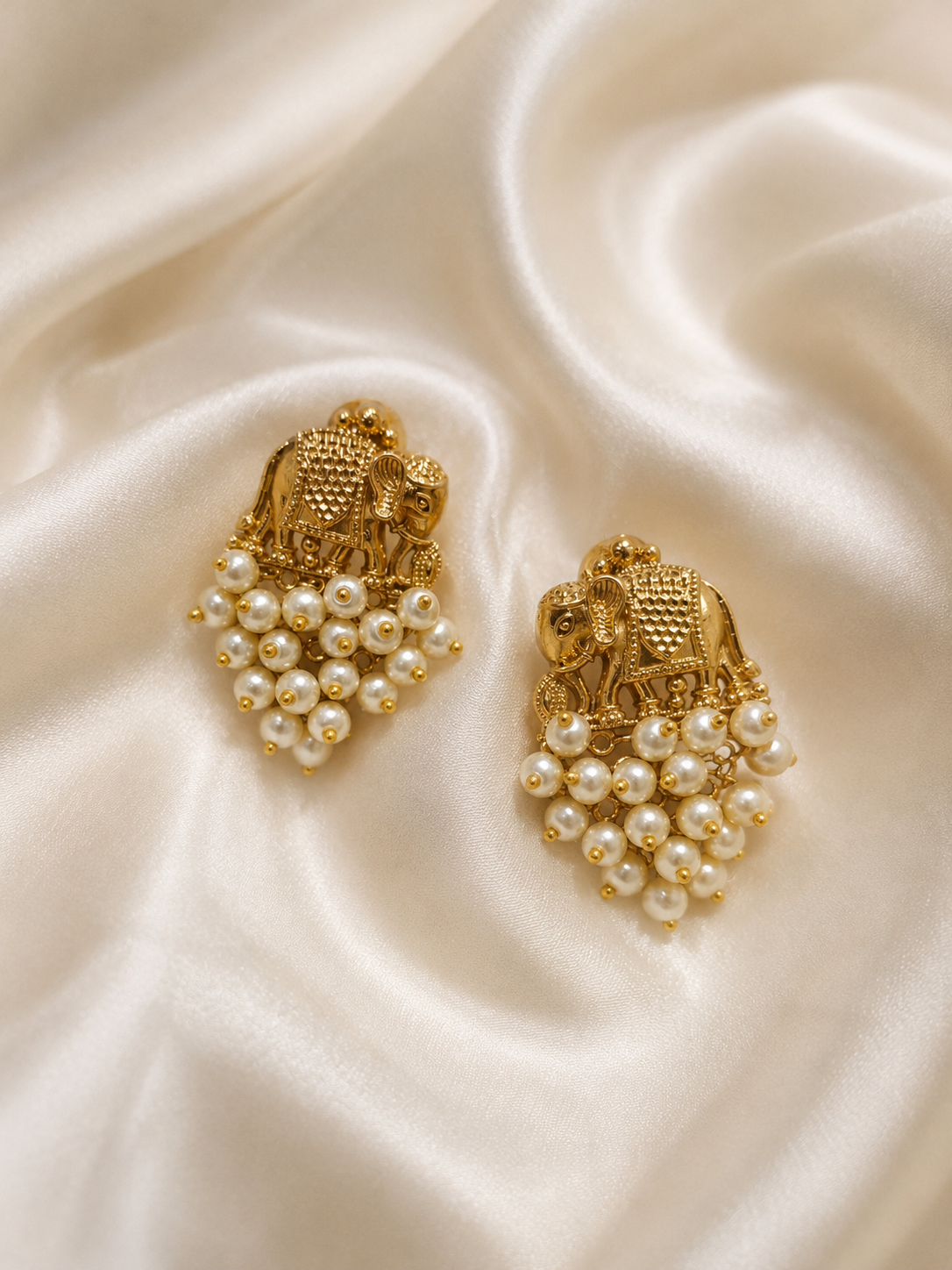 Elephant Motif Pearl Drop Studs