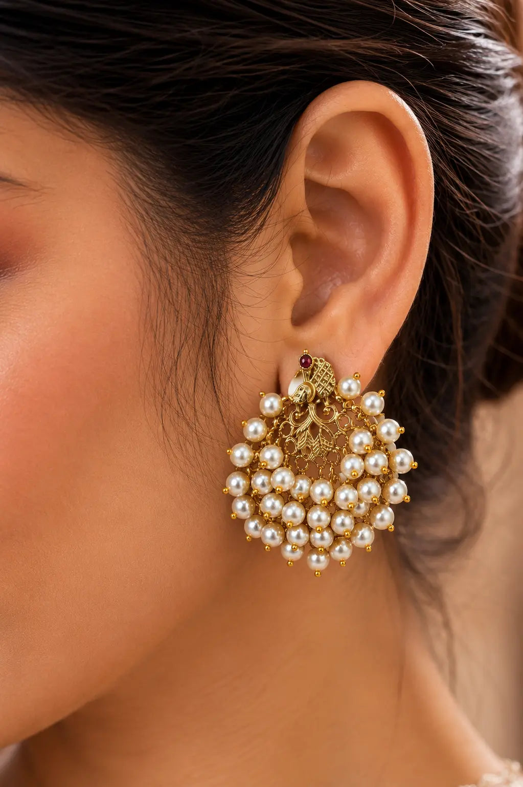 Pearl Cluster Gold Studs – South Indian Style