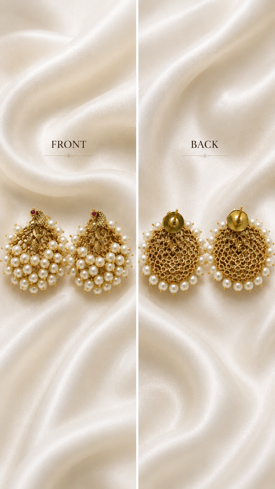 Pearl Cluster Gold Studs – South Indian Style