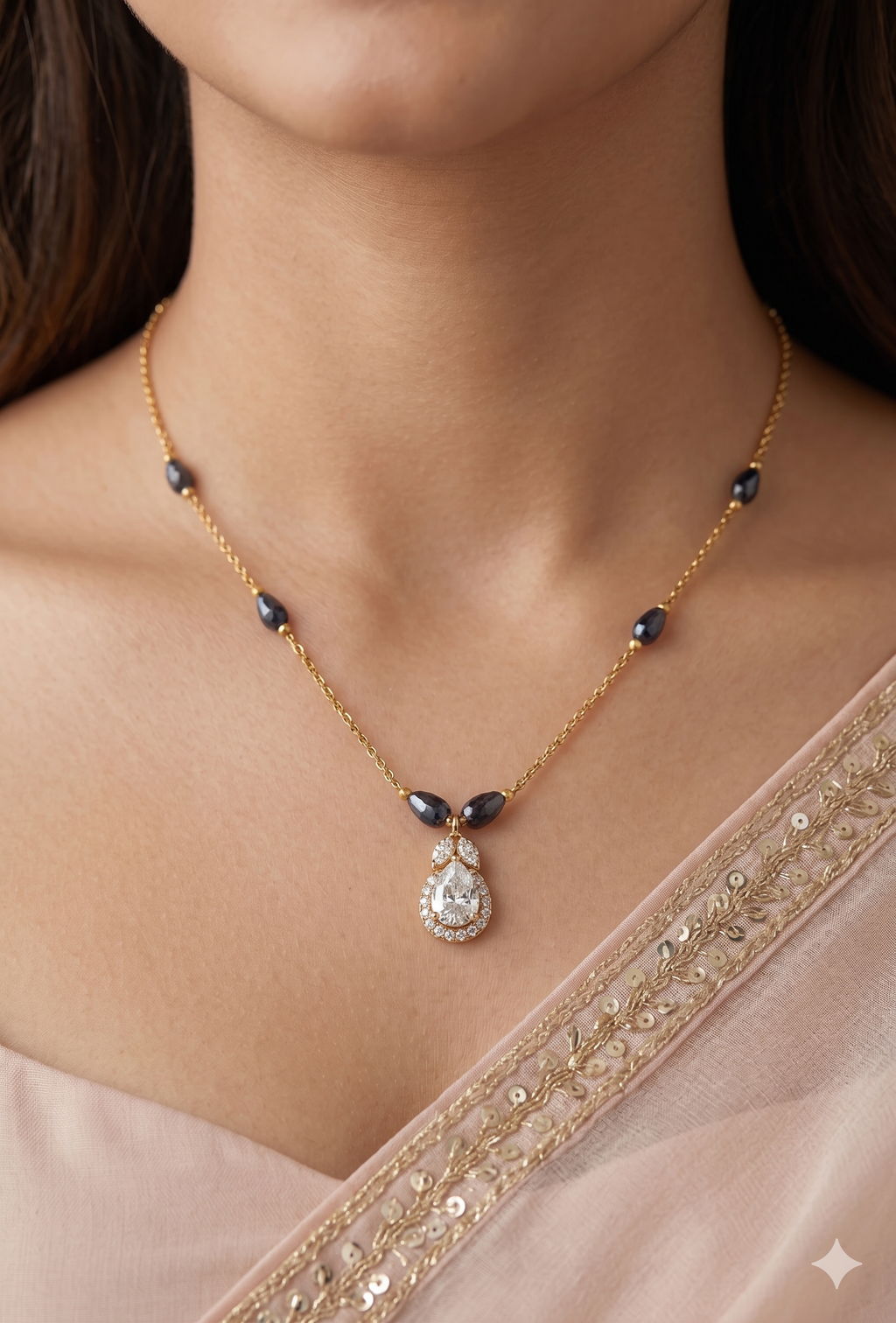 Elegant Black Bead Mangalsutra with Drop Pendant – Minimal Grace