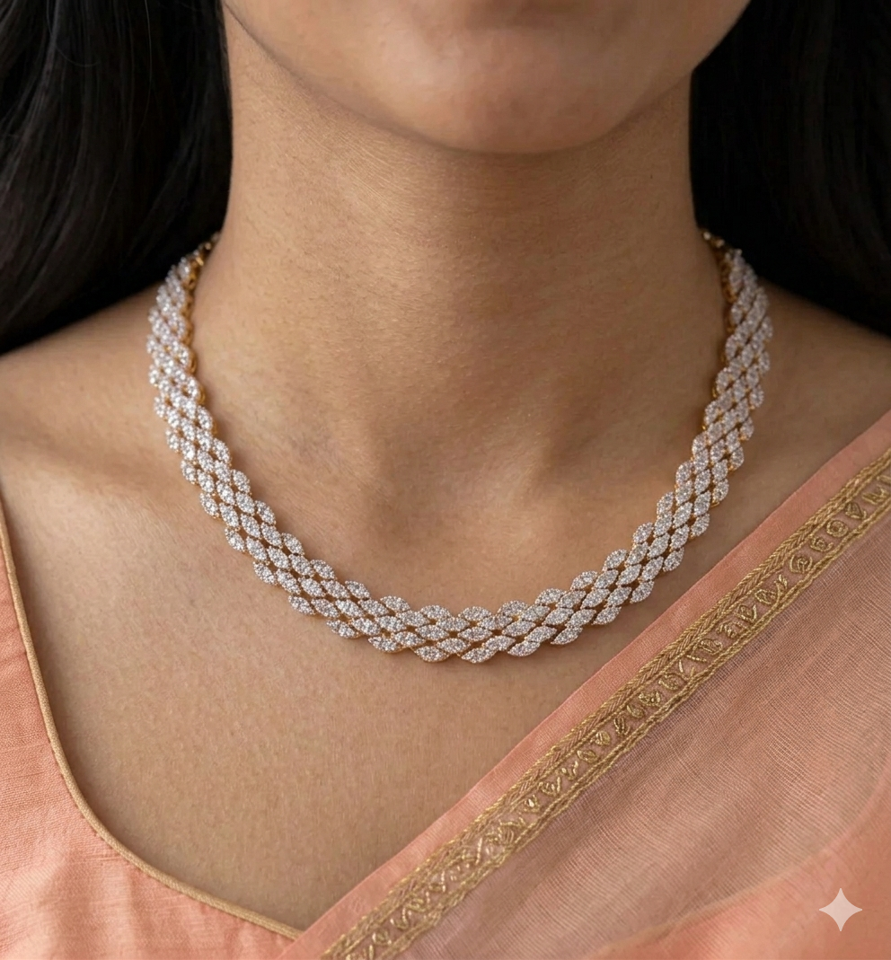 Elegant Braided Cz Necklace Set