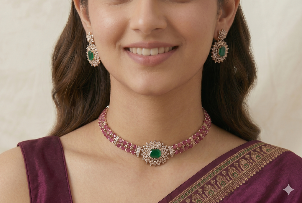 Ruby Emerald Elegance Necklace Set