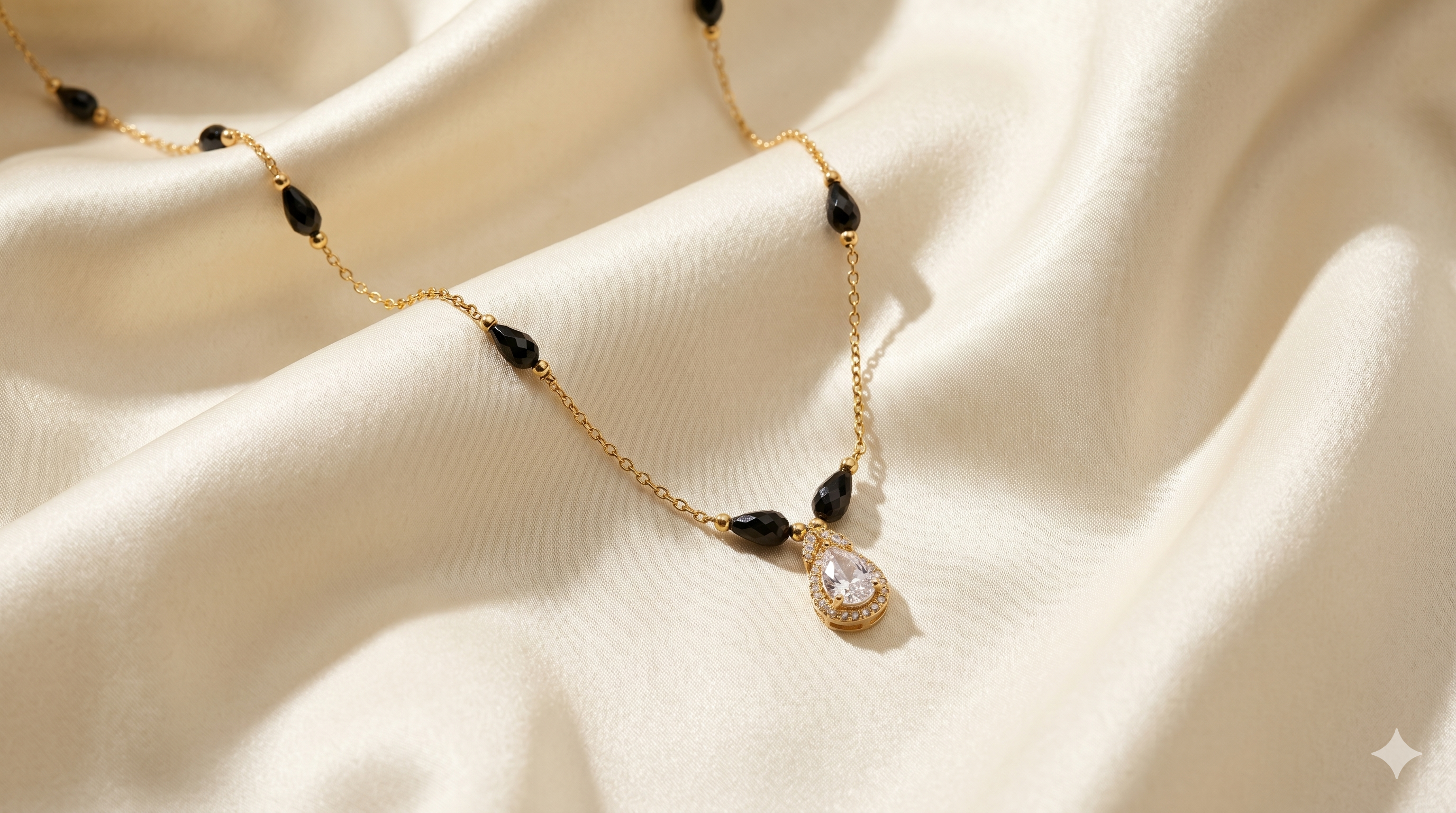 Elegant Black Bead Mangalsutra with Drop Pendant – Minimal Grace