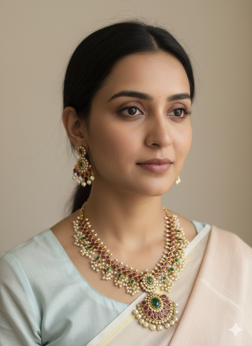 Royal Pearl & Ruby Necklace Set