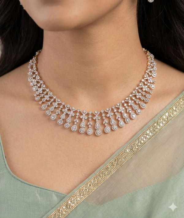 Elegant Cz Drop Necklace Set