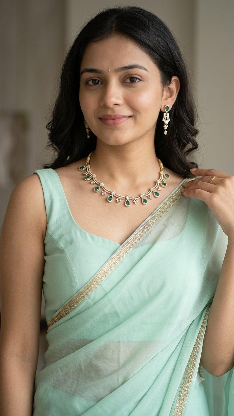 Emerald Green CZ Choker Necklace Set with Earrings