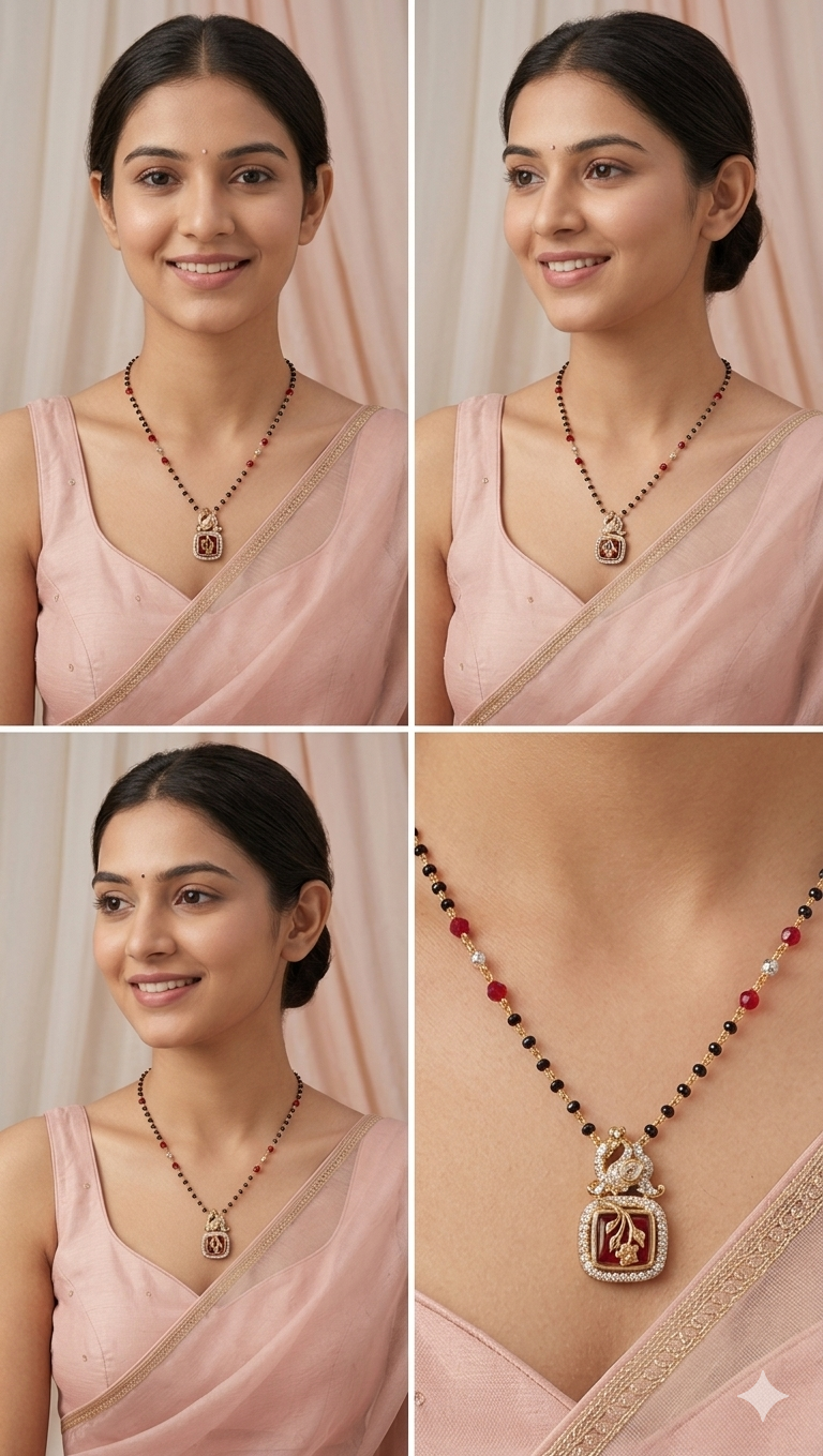 Elegant Black Bead Mangalsutra with Ruby Accent Pendant