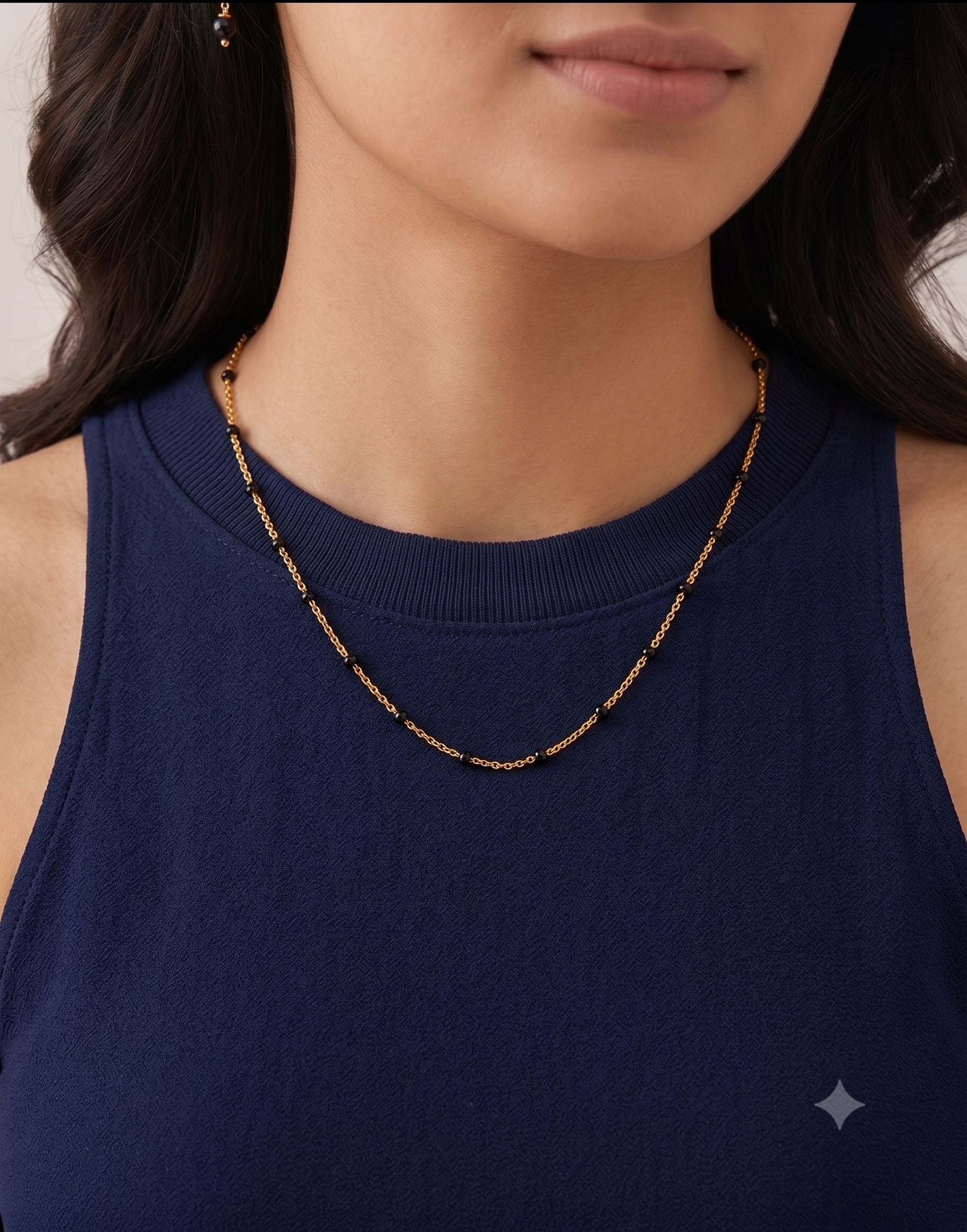 Minimalist Black Bead Station Mangalsutra | Delicate Gold Chain, No Pendant