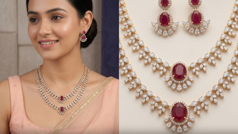 Royal Double Layer Diamond Finish Necklace Set