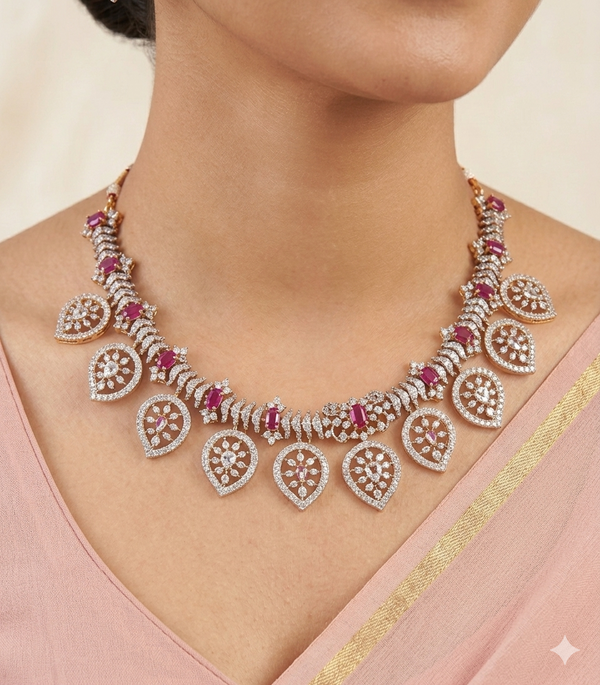 Royal Diamond Finish Statement Necklace Set – Heritage Elegance Collection