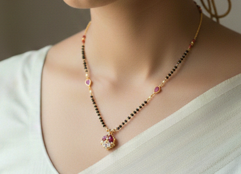 Elegant Pink Stone Mangalsutra – Traditional Minimal Charm