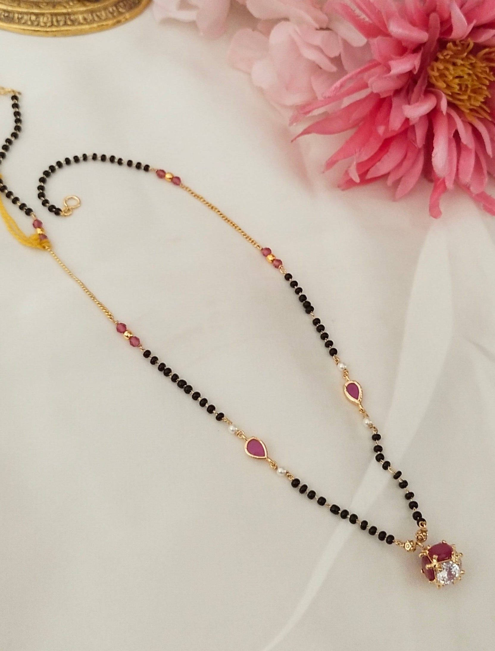 Elegant Pink Stone Mangalsutra – Traditional Minimal Charm