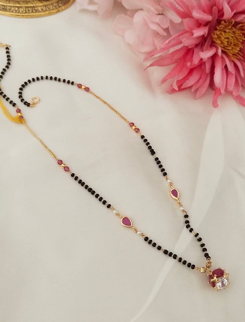 Elegant Pink Stone Mangalsutra – Traditional Minimal Charm