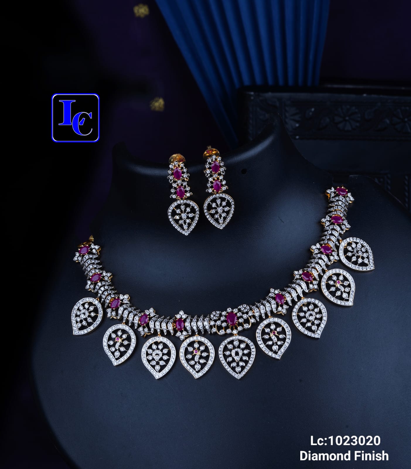 Royal Diamond Finish Statement Necklace Set – Heritage Elegance Collection