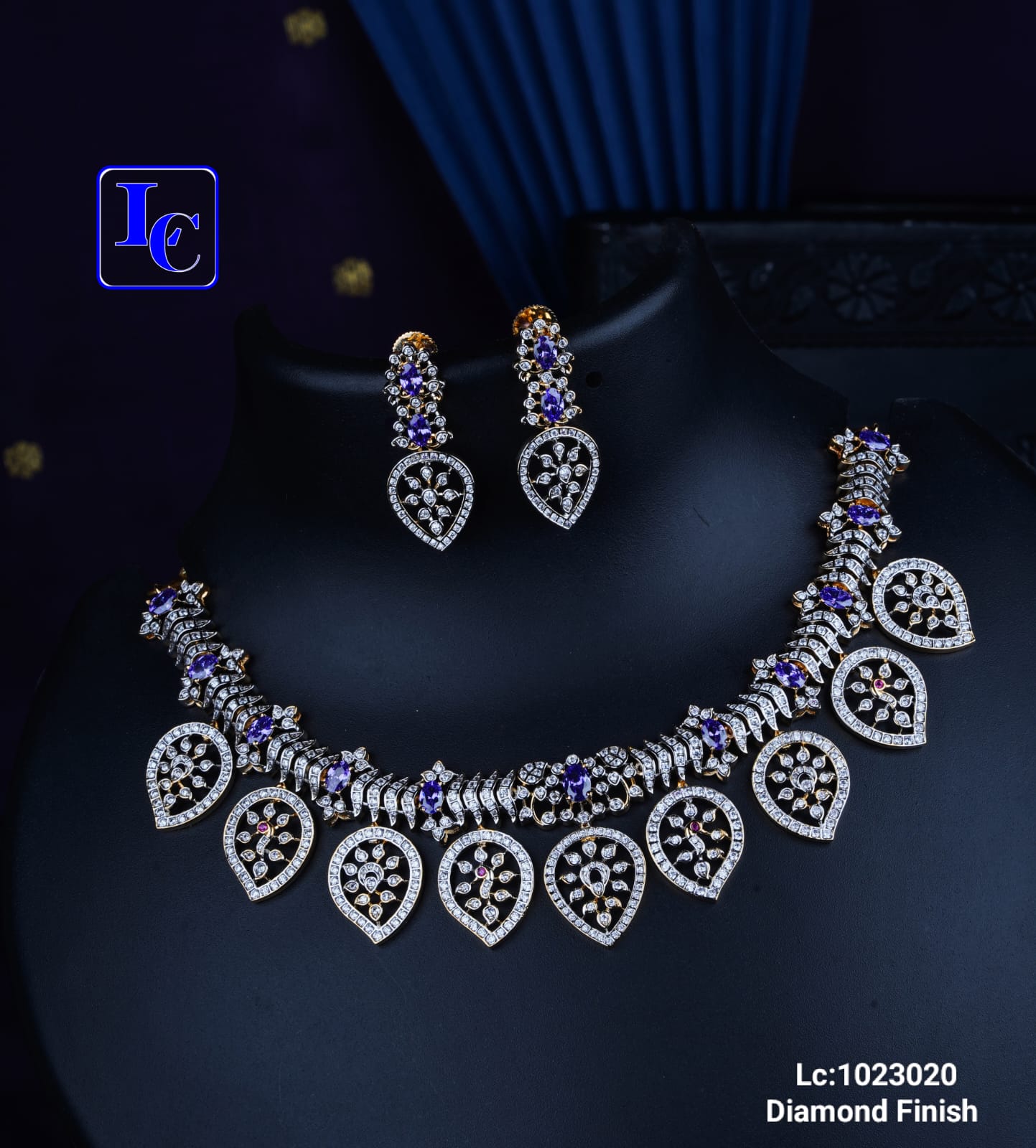 Royal Diamond Finish Statement Necklace Set – Heritage Elegance Collection