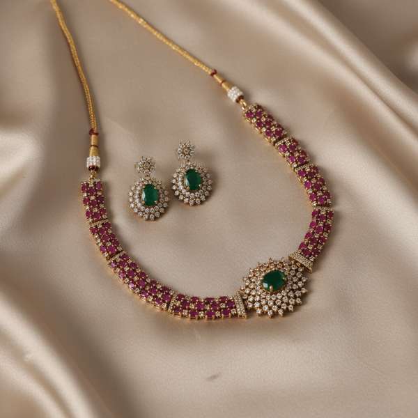 Ruby Emerald Elegance Necklace Set