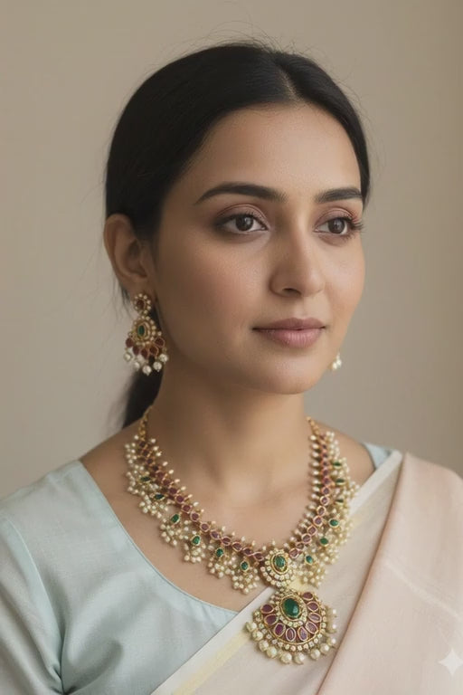 Royal Pearl & Ruby Necklace Set